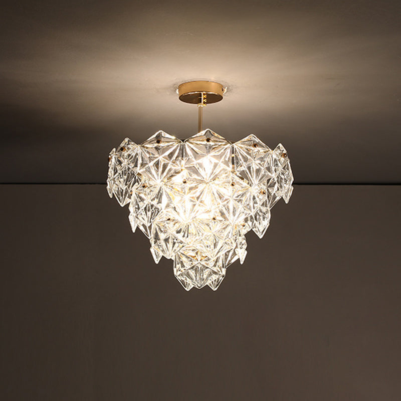 Cone Shaped Ceiling Lighting Postmodern Clear Crystal Living Room Chandelier Light Fixture in Gold Gold 15.5" Clearhalo 'Ceiling Lights' 'Chandeliers' 'Modern Chandeliers' 'Modern' Lighting' 2136453