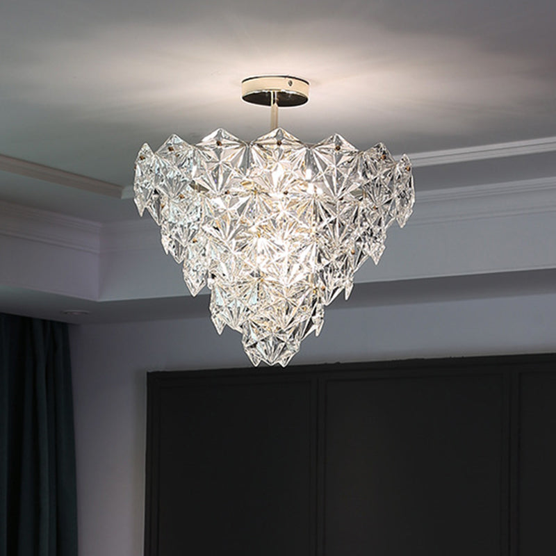 Cone Shaped Ceiling Lighting Postmodern Clear Crystal Living Room Chandelier Light Fixture in Gold Gold 19.5" Clearhalo 'Ceiling Lights' 'Chandeliers' 'Modern Chandeliers' 'Modern' Lighting' 2136455