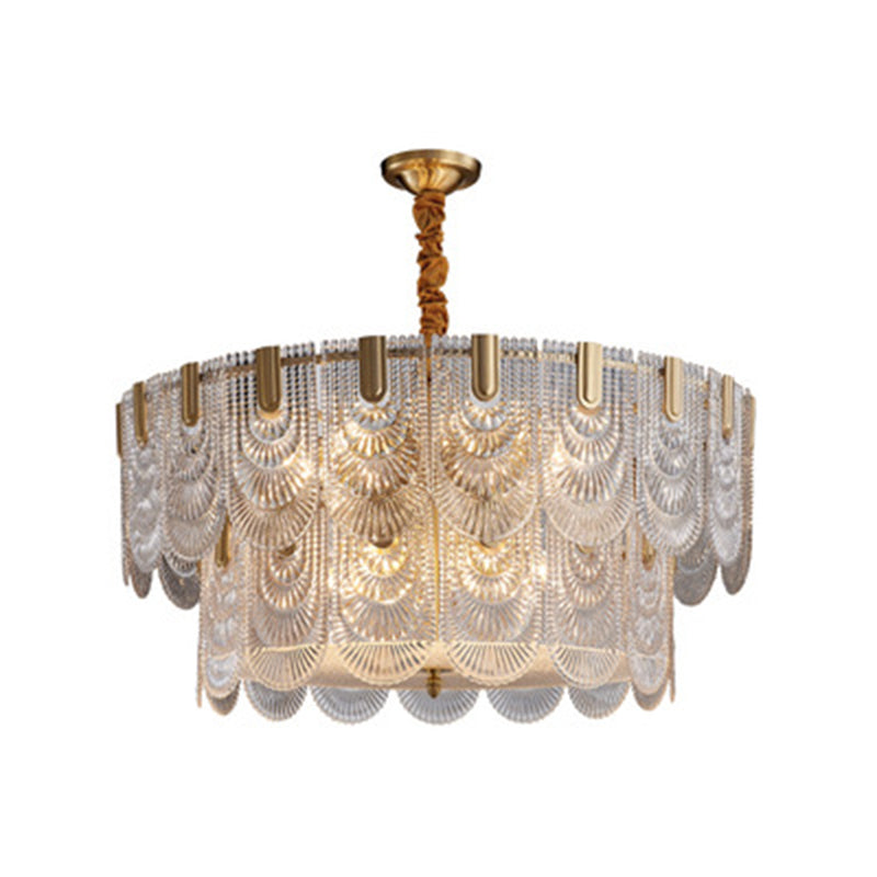 Scalloped Chandelier Lighting Post-Postmodern Ripple Glass Gold Pendant Light for Living Room Clearhalo 'Ceiling Lights' 'Chandeliers' 'Modern Chandeliers' 'Modern' Lighting' 2136486