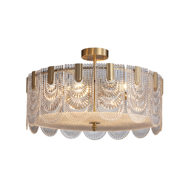 Scalloped Chandelier Lighting Post-Postmodern Ripple Glass Gold Pendant Light for Living Room Clearhalo 'Ceiling Lights' 'Chandeliers' 'Modern Chandeliers' 'Modern' Lighting' 2136491
