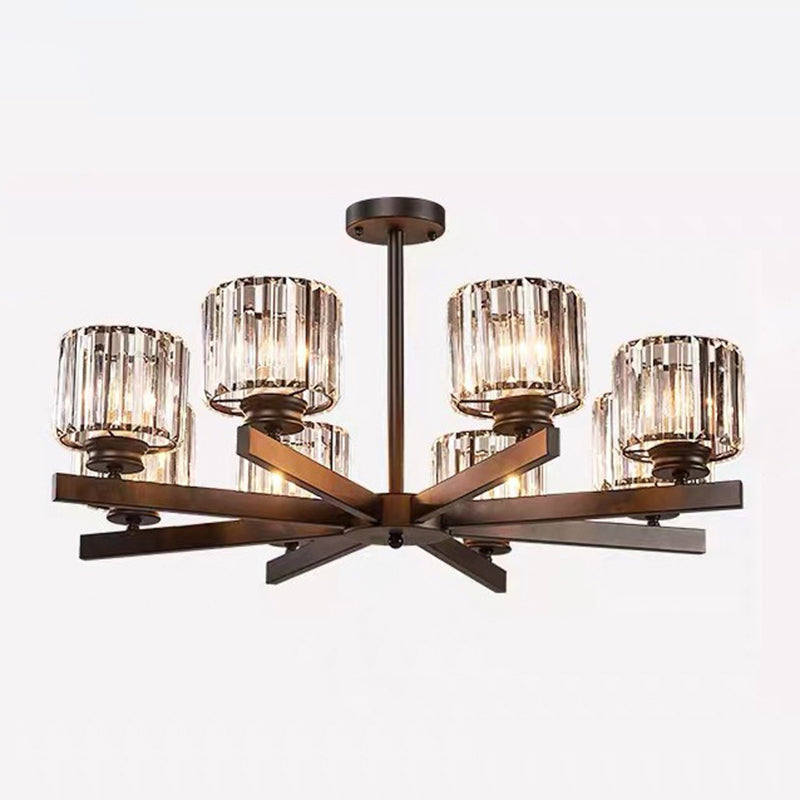 Tri-Prism Crystal Cylindrical Shade Chandelier Pendant Light Post-Modern Hanging Light for Living Room Clearhalo 'Ceiling Lights' 'Chandeliers' 'Modern Chandeliers' 'Modern' Lighting' 2136527