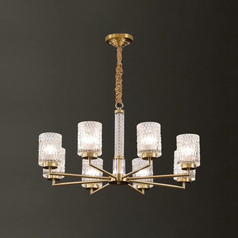 Post-Modern Cylindrical Chandelier Pendant Light Beveled Crystal Living Room Hanging Light in Gold Clearhalo 'Ceiling Lights' 'Chandeliers' 'Modern Chandeliers' 'Modern' Lighting' 2136564