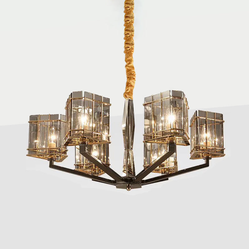 Triangle Chandelier Light Simplicity Smoked Glass Living Room Pendant Light Fixture in Black 6 Black Clearhalo 'Ceiling Lights' 'Chandeliers' 'Modern Chandeliers' 'Modern' Lighting' 2136575
