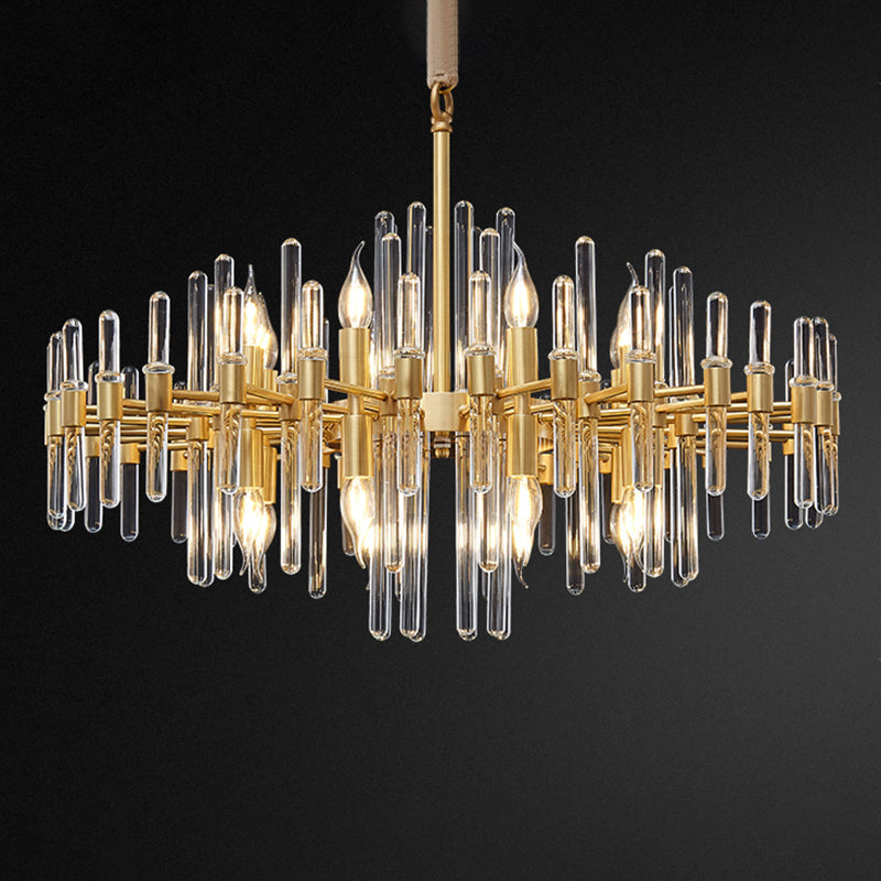 Gold Color Contemporary Candle Chandelier Metal Suspended Light with Crystal Block Design 16 Dorado Clearhalo 'Ceiling Lights' 'Hogar' 'Iluminaci��n' 'L��mparas de Ara��a' 'L��mparas de Techo' 2136624_7852e713-e7ba-4678-9b0c-e7bc5e4f5d7d