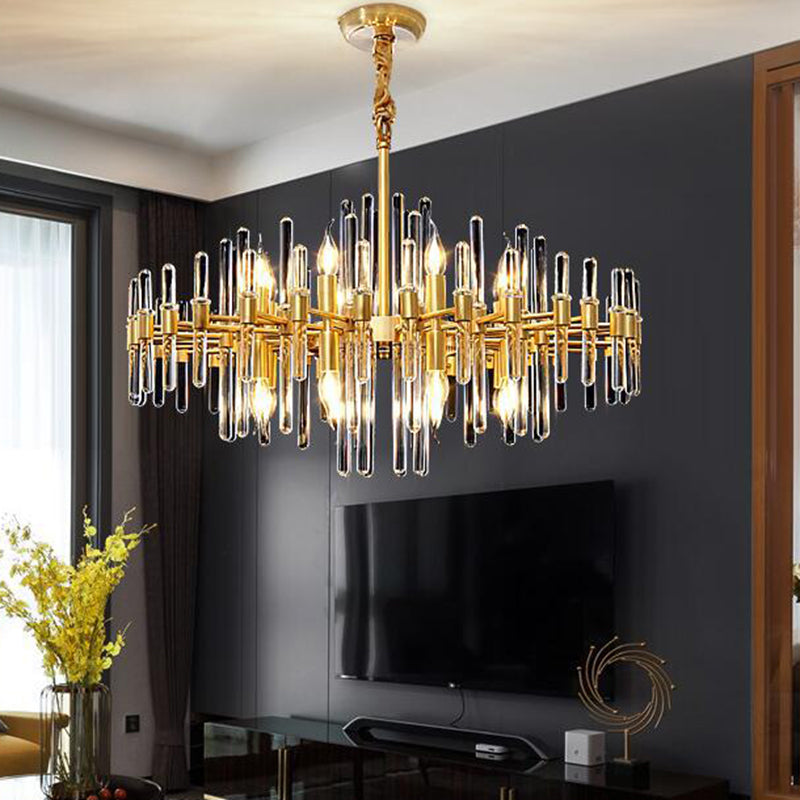 Gold Color Contemporary Candle Chandelier Metal Suspended Light with Crystal Block Design 12 Dorado Clearhalo 'Ceiling Lights' 'Hogar' 'Iluminaci��n' 'L��mparas de Ara��a' 'L��mparas de Techo' 2136626_ee6869b9-cc57-45f0-aed8-d9c091250e78
