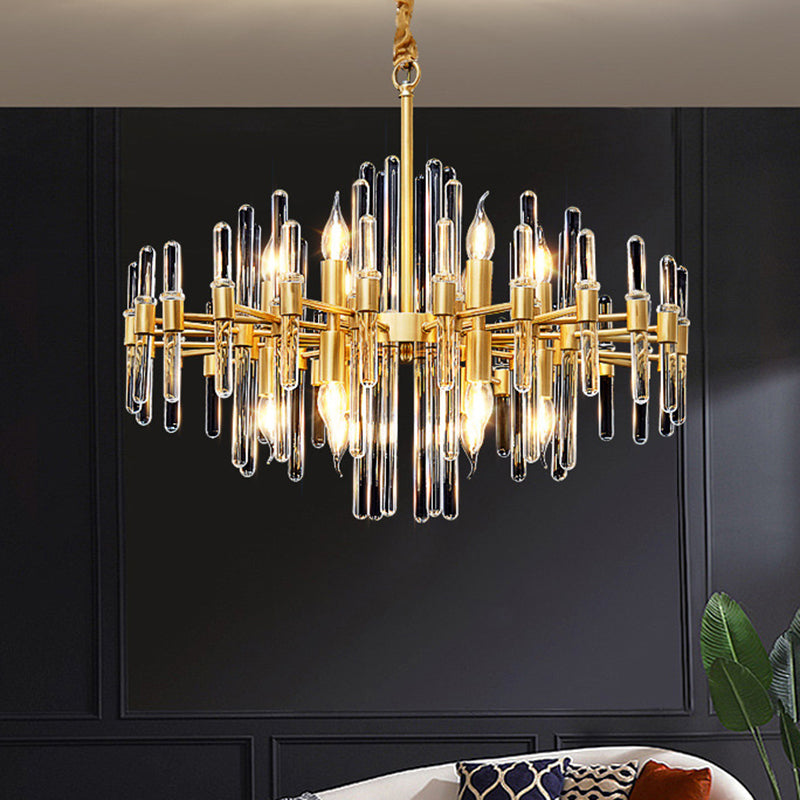 Gold Color Contemporary Candle Chandelier Metal Suspended Light with Crystal Block Design Clearhalo 'Ceiling Lights' 'Hogar' 'Iluminaci��n' 'L��mparas de Ara��a' 'L��mparas de Techo' 2136628_555303c2-84b5-4106-be2b-8e9bdfb3bc6e