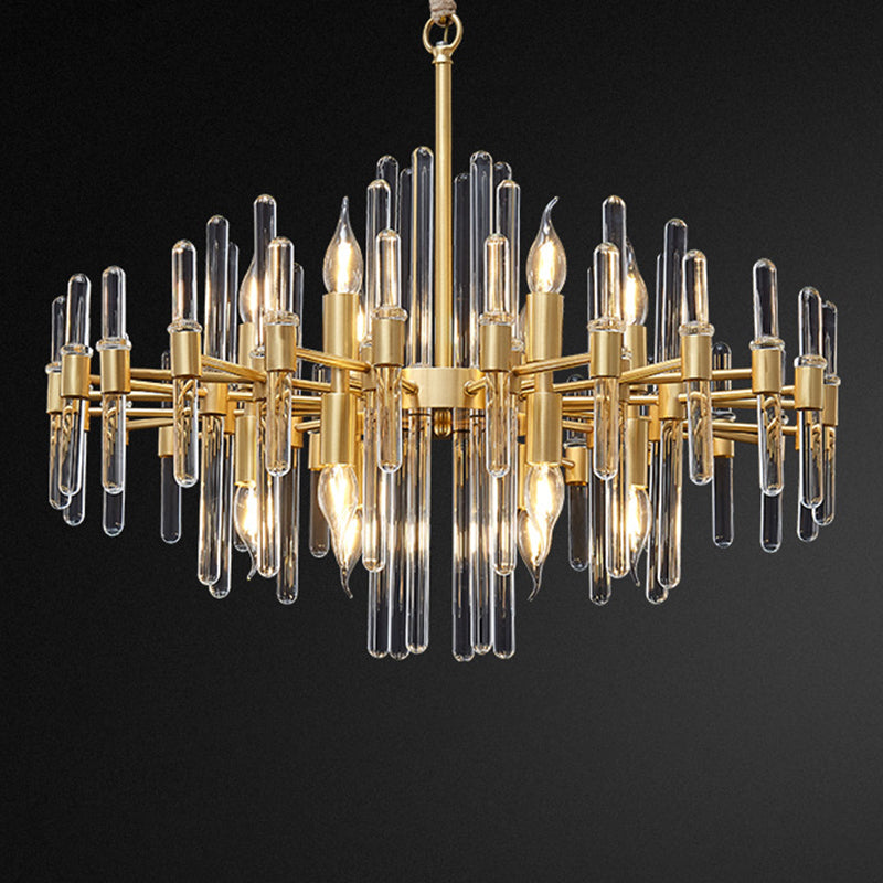 Gold Color Contemporary Candle Chandelier Metal Suspended Light with Crystal Block Design Clearhalo 'Ceiling Lights' 'Hogar' 'Iluminaci��n' 'L��mparas de Ara��a' 'L��mparas de Techo' 2136629_2c225ddb-c5c2-4ae2-a931-7ca037c2f532