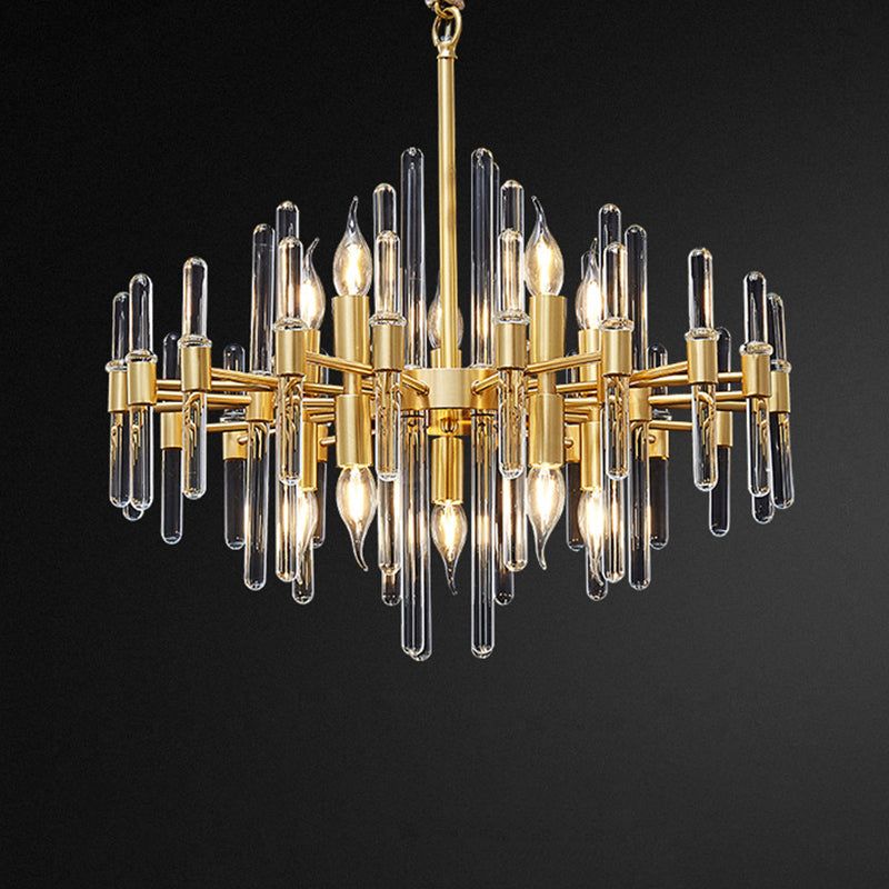 Gold Color Contemporary Candle Chandelier Metal Suspended Light with Crystal Block Design Clearhalo 'Ceiling Lights' 'Hogar' 'Iluminaci��n' 'L��mparas de Ara��a' 'L��mparas de Techo' 2136631_b37cfaa1-8287-41bf-8a59-ec8d571a82fd