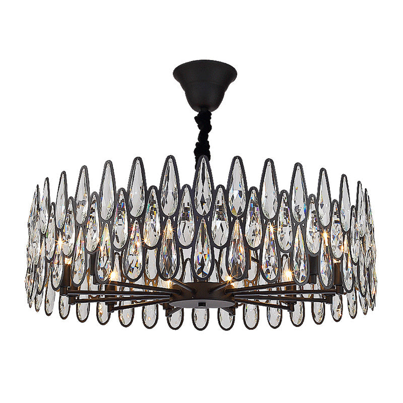 K9 Crystal Tear Drop Shaped Suspension Light Artistic Black Chandelier Light for Living Room Black Large Round Clearhalo 'Ceiling Lights' 'Chandeliers' 'Modern Chandeliers' 'Modern' Lighting' 2136686