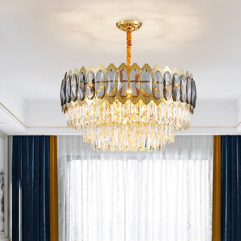Minimalist Multi-Tiered Chandelier Lighting Faceted Crystal Living Room Pendant Light in Gold 21 Gold Clearhalo 'Ceiling Lights' 'Chandeliers' 'Modern Chandeliers' 'Modern' Lighting' 2136856