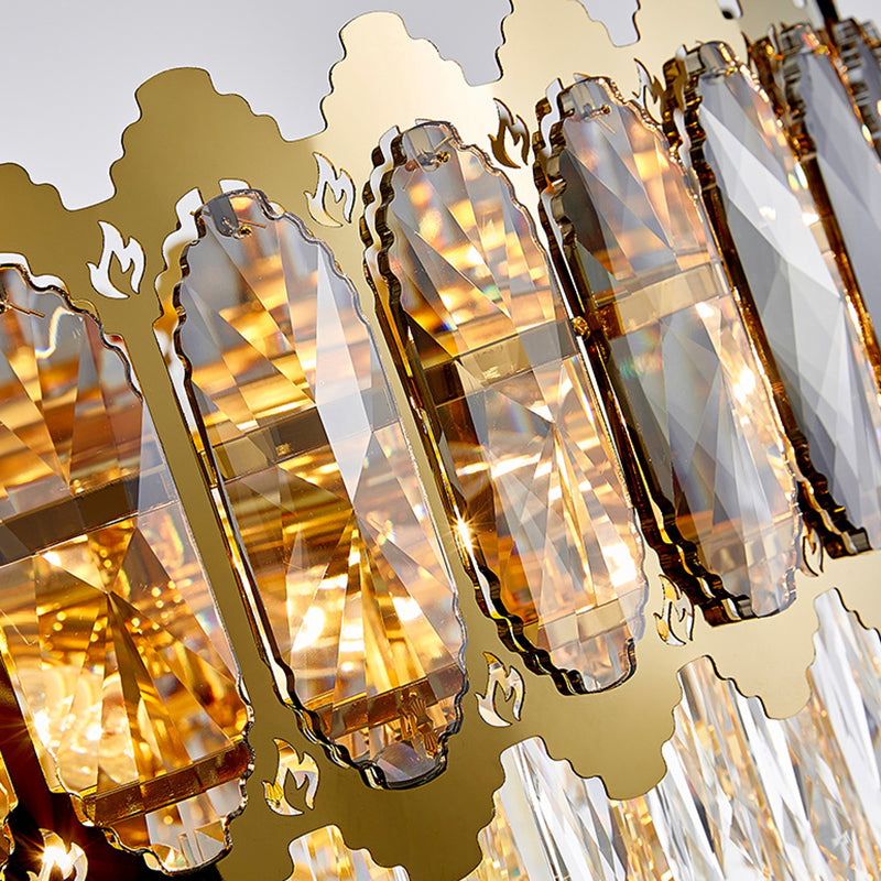 Minimalist Multi-Tiered Chandelier Lighting Faceted Crystal Living Room Pendant Light in Gold Clearhalo 'Ceiling Lights' 'Chandeliers' 'Modern Chandeliers' 'Modern' Lighting' 2136864