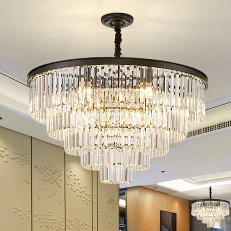 Tiered Tapered Living Room Chandelier Light Clear Crystal Simplicity Pendant Light Fixture Black 31.5" Clearhalo 'Ceiling Lights' 'Chandeliers' 'Modern Chandeliers' 'Modern' Lighting' 2136885