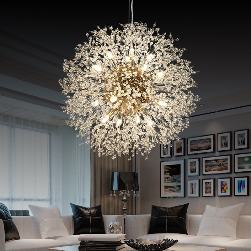 Crystal Orb Dandelion Ceiling Lighting Modern Chandelier Light Fixture for Living Room 16 Gold Round Clearhalo 'Ceiling Lights' 'Chandeliers' 'Modern Chandeliers' 'Modern' Lighting' 2136913