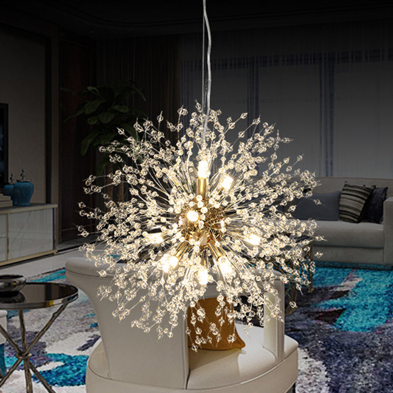 Crystal Orb Dandelion Ceiling Lighting Modern Chandelier Light Fixture for Living Room 12 Gold Round Clearhalo 'Ceiling Lights' 'Chandeliers' 'Modern Chandeliers' 'Modern' Lighting' 2136915