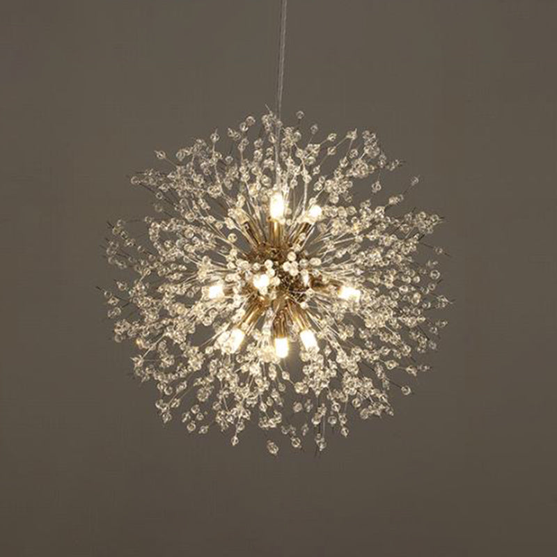 Crystal Orb Dandelion Ceiling Lighting Modern Chandelier Light Fixture for Living Room 9 Gold Round Clearhalo 'Ceiling Lights' 'Chandeliers' 'Modern Chandeliers' 'Modern' Lighting' 2136919