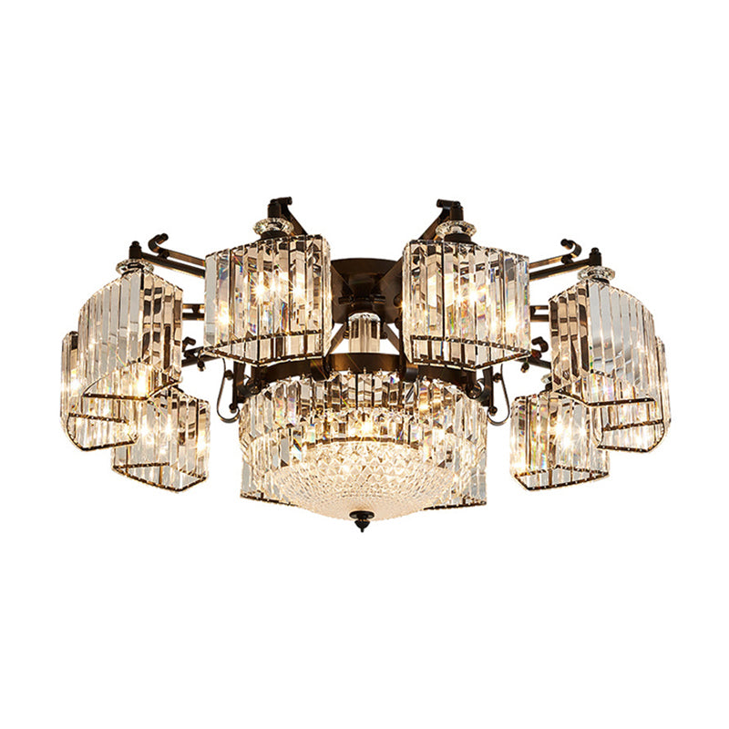 Clear Crystal Radial Flush Chandelier Traditional Living Room Semi Flush Mount Light in Black Clearhalo 'Ceiling Lights' 'Close To Ceiling Lights' 'Close to ceiling' 'Semi-flushmount' Lighting' 2137816