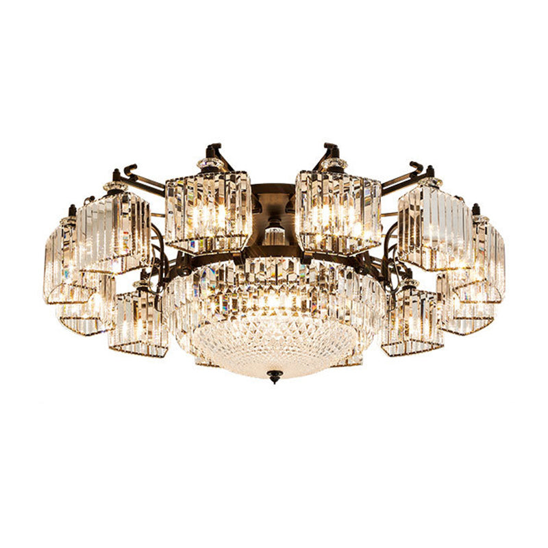 Clear Crystal Radial Flush Chandelier Traditional Living Room Semi Flush Mount Light in Black Clearhalo 'Ceiling Lights' 'Close To Ceiling Lights' 'Close to ceiling' 'Semi-flushmount' Lighting' 2137819