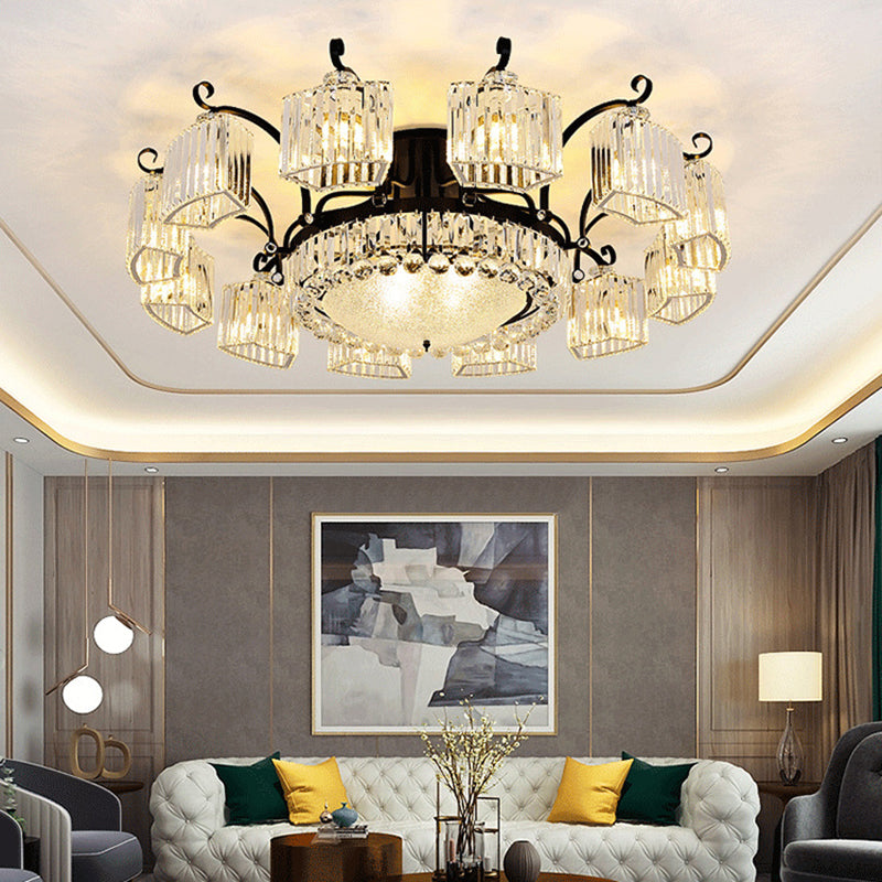 Crystal Prism Semi Flush Light Vintage Black Round Living Room Ceiling Mounted Lamp Clearhalo 'Ceiling Lights' 'Close To Ceiling Lights' 'Close to ceiling' 'Flush mount' Lighting' 2137824