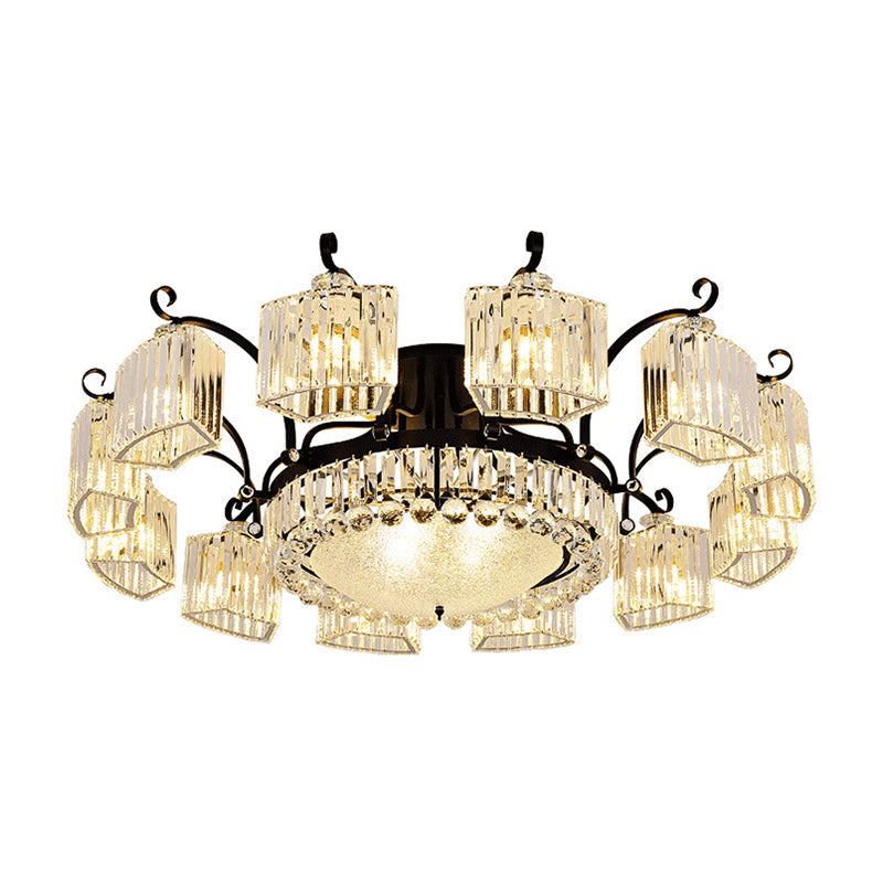 Crystal Prism Semi Flush Light Vintage Black Round Living Room Ceiling Mounted Lamp Clearhalo 'Ceiling Lights' 'Close To Ceiling Lights' 'Close to ceiling' 'Flush mount' Lighting' 2137827