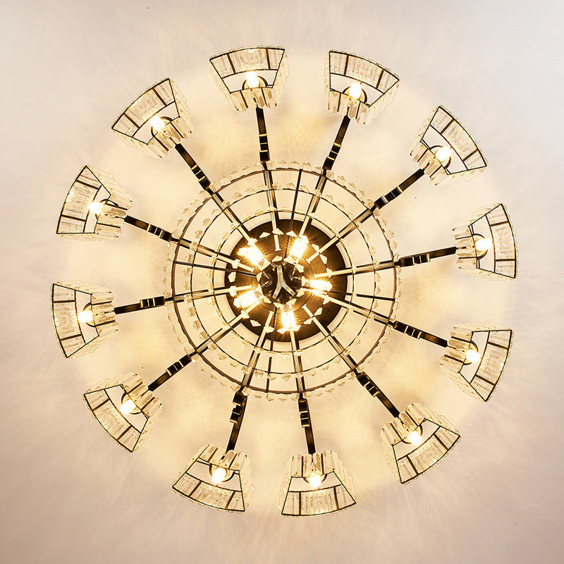 Tiered Living Room Ceiling Light Retro Clear Crystal Black Semi Flush Chandelier Clearhalo 'Ceiling Lights' 'Close To Ceiling Lights' 'Close to ceiling' 'Semi-flushmount' Lighting' 2137840