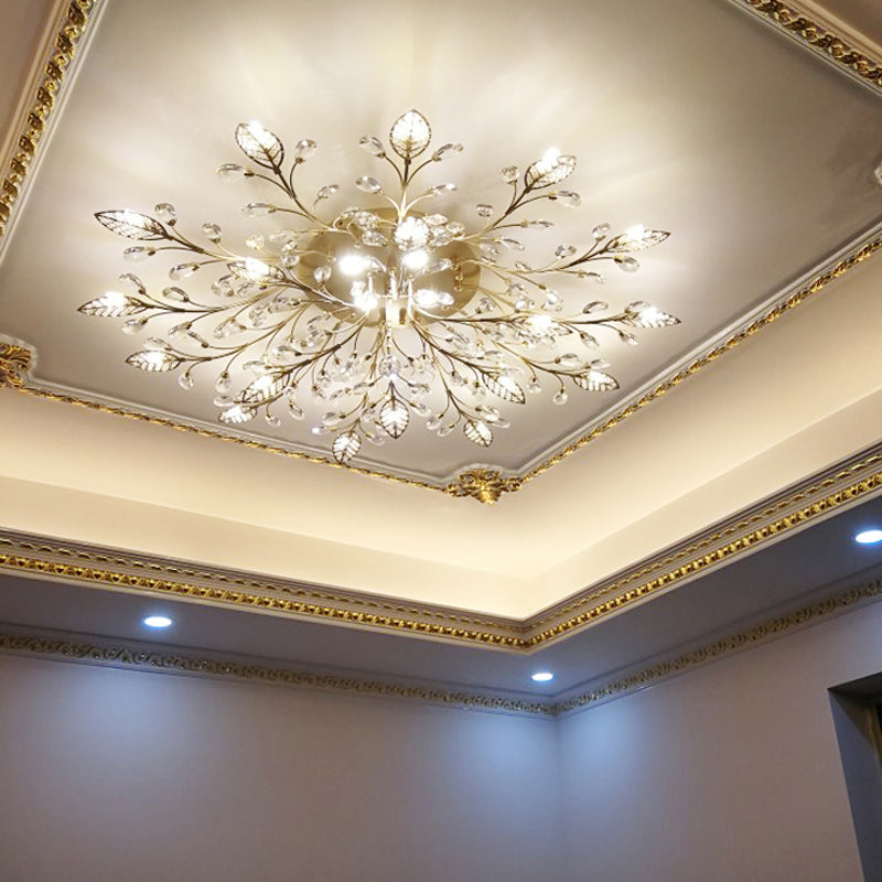Gold Branches Ceiling Light Fixture Rustic Crystal Hallway LED Flush Mounted Lamp Clearhalo 'Ceiling Lights' 'Close To Ceiling Lights' 'Close to ceiling' 'Flush mount' Lighting' 2138127