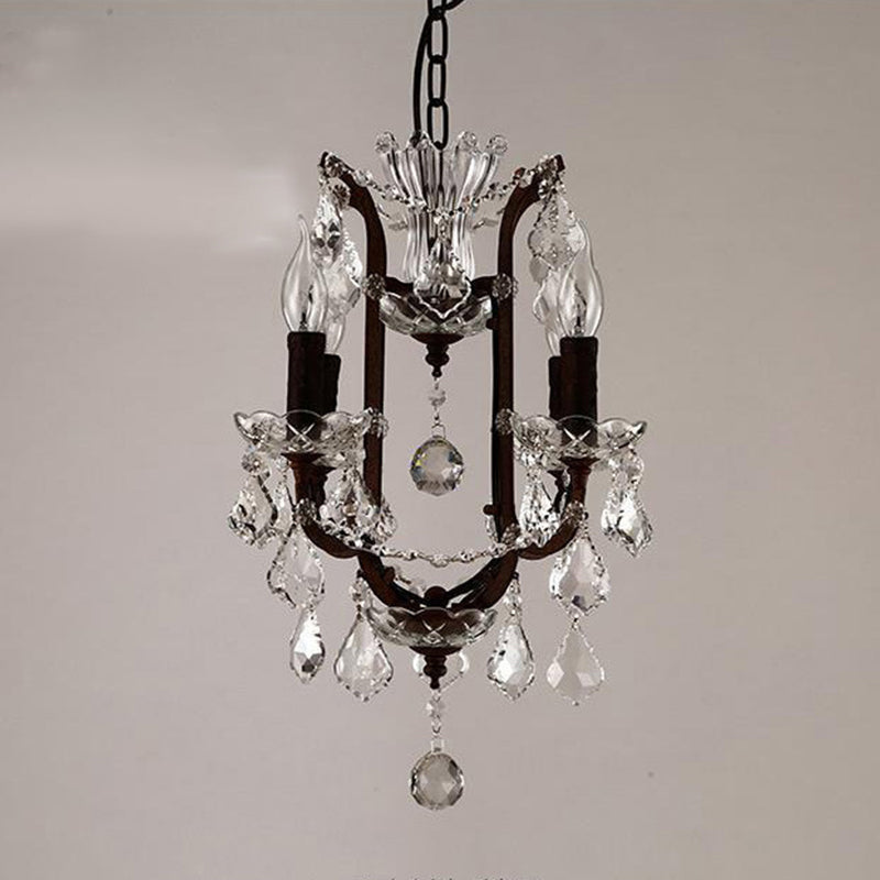 Vintage Candle Chandelier Pendant Light Crystal Draping Ceiling Hang Light in Rust 4 Rust Clearhalo 'Ceiling Lights' 'Chandeliers' Lighting' options 2138149_80c81a0d-682e-4d54-ba46-0ae5015d908f
