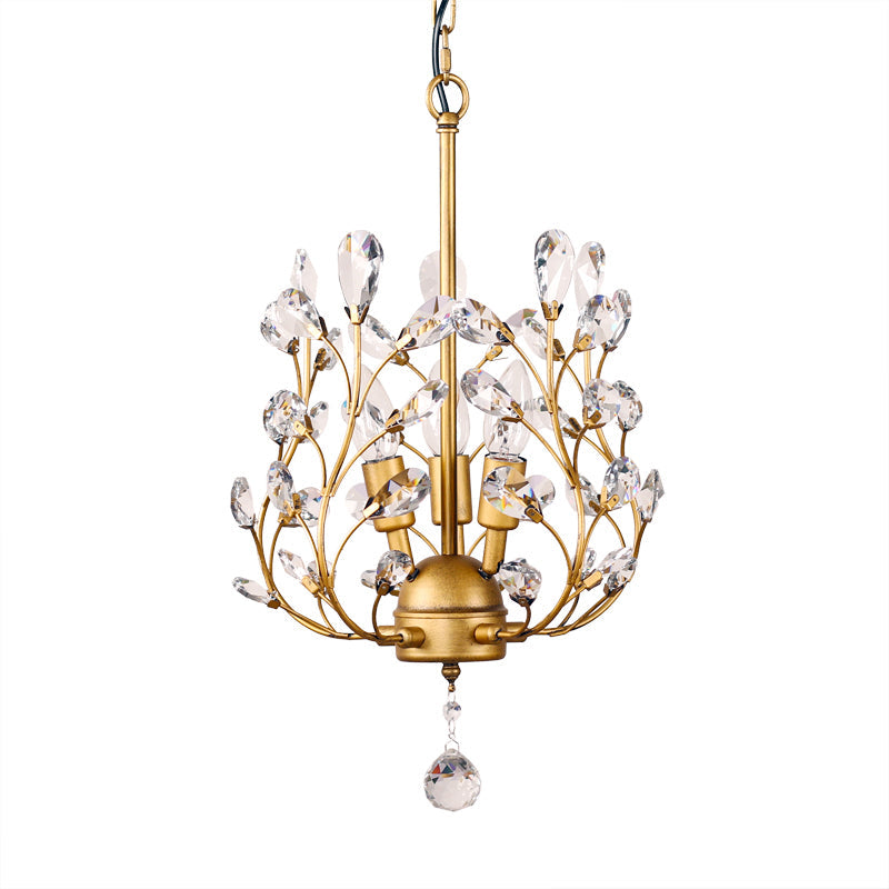 3-Bulb Branch Shaped Hanging Lamp Rural Beveled Crystal Ceiling Chandelier for Foyer Clearhalo 'Ceiling Lights' 'Chandeliers' Lighting' options 2138154