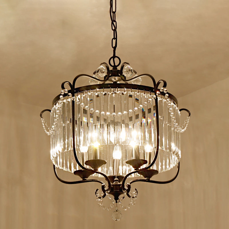 Candle Ceiling Chandelier Retro Prismatic Crystal Hanging Lamp with Scroll Frame 5 Black Clear Clearhalo 'Ceiling Lights' 'Chandeliers' Lighting' options 2138339_7274e837-c7cf-4a40-8edd-5736ee8fcc26