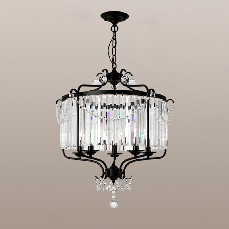Clear K9 Crystal Chandelier Vintage Black Round Dining Room Hanging Light Fixture 3 Black Clearhalo 'Ceiling Lights' 'Chandeliers' Lighting' options 2138467_55cdb95c-d65c-4ff9-a663-6462d4734194