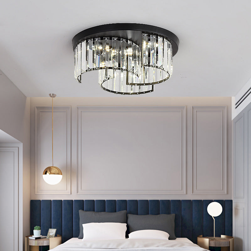 Black Windmill Shaped Ceiling Fixture Modern Prismatic Crystal LED Flush Mount Lighting Black 15.5" Clearhalo 'Ceiling Lights' 'Close To Ceiling Lights' 'Close to ceiling' 'Flush mount' Lighting' 2138475