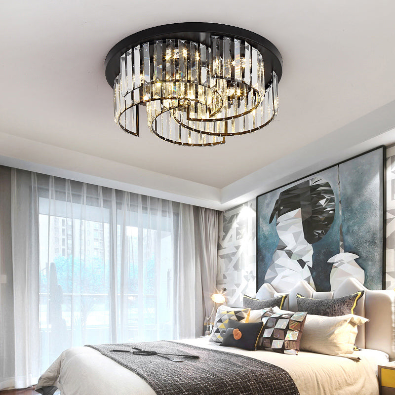Black Windmill Shaped Ceiling Fixture Modern Prismatic Crystal LED Flush Mount Lighting Black 19.5" Clearhalo 'Ceiling Lights' 'Close To Ceiling Lights' 'Close to ceiling' 'Flush mount' Lighting' 2138477