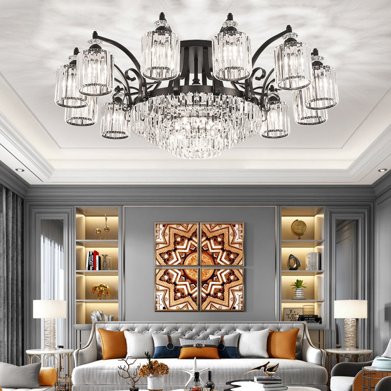 Cylindrical Crystal Flush Mount Light Modern Dining Room Semi Flush Ceiling Light in Black 16 Black Clearhalo 'Ceiling Lights' 'Close To Ceiling Lights' 'Close to ceiling' 'Semi-flushmount' Lighting' 2138491