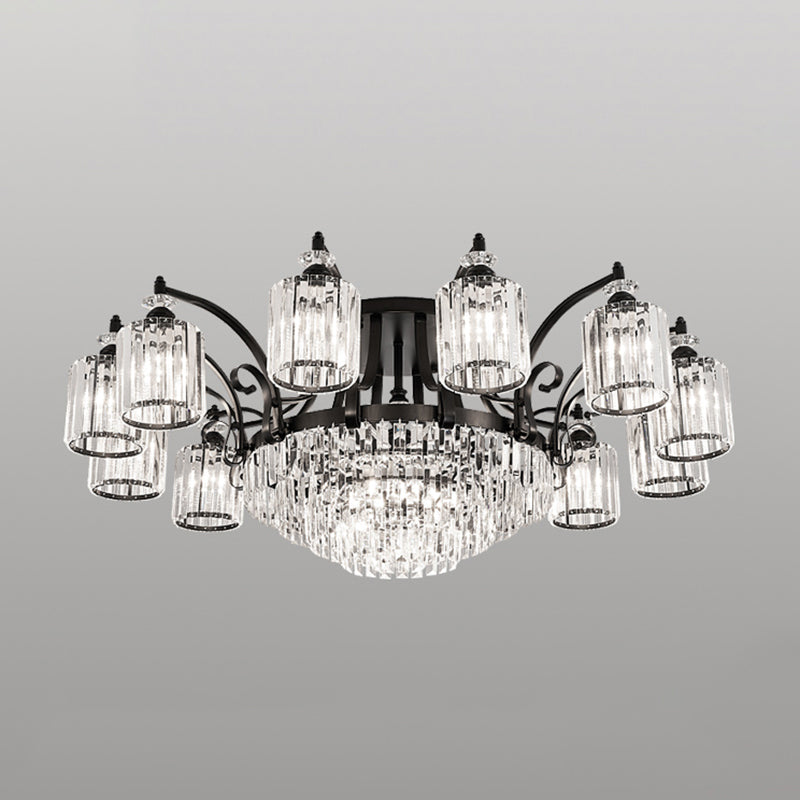 Cylindrical Crystal Flush Mount Light Modern Dining Room Semi Flush Ceiling Light in Black Clearhalo 'Ceiling Lights' 'Close To Ceiling Lights' 'Close to ceiling' 'Semi-flushmount' Lighting' 2138492
