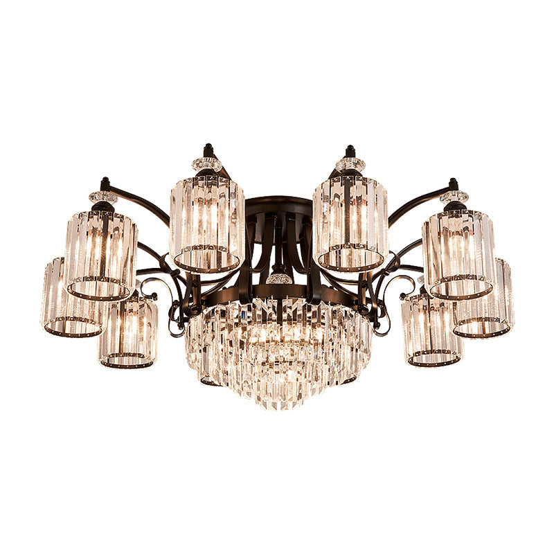 Cylindrical Crystal Flush Mount Light Modern Dining Room Semi Flush Ceiling Light in Black Clearhalo 'Ceiling Lights' 'Close To Ceiling Lights' 'Close to ceiling' 'Semi-flushmount' Lighting' 2138494