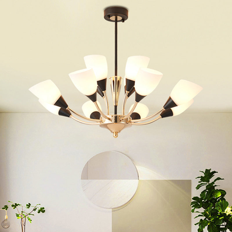 Gold 12 Lights Chandelier Light Fixture Traditional White Glass Oval Shade Pendant Lamp with Sputnik Design White Clearhalo 'Ceiling Lights' 'Chandeliers' Lighting' options 213895_6ad1a4fa-4a5c-4635-9d9e-b989889c5c42