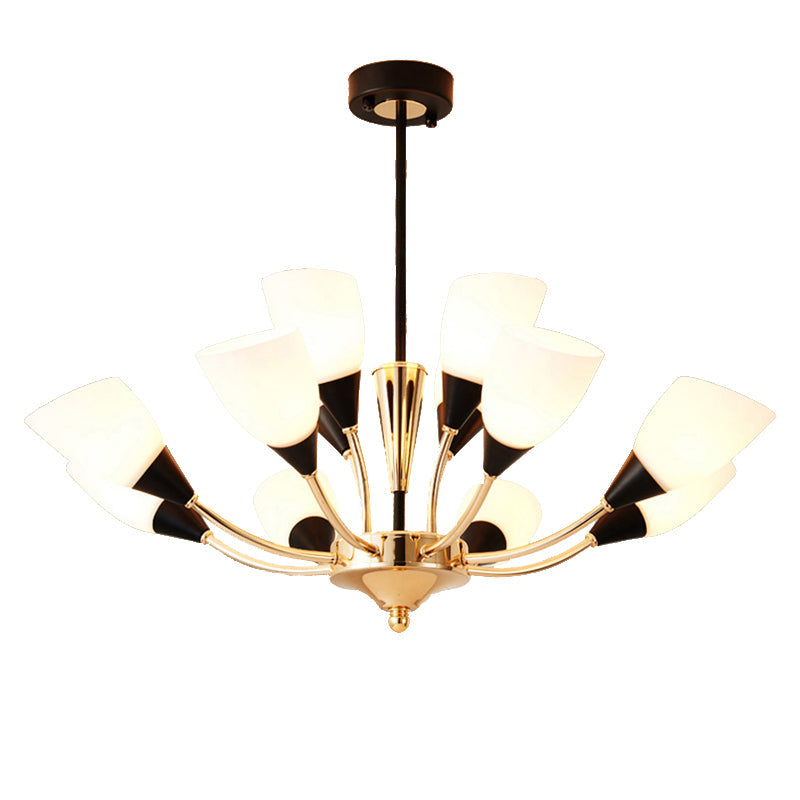 Gold 12 Lights Chandelier Light Fixture Traditional White Glass Oval Shade Pendant Lamp with Sputnik Design Clearhalo 'Ceiling Lights' 'Chandeliers' Lighting' options 213897