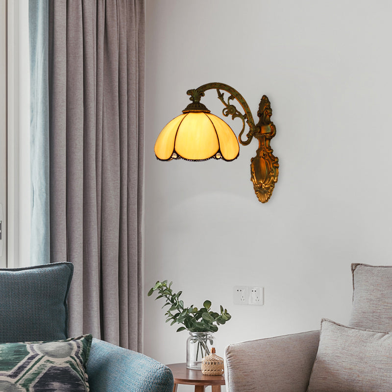 Vintage Dome Wall Sconce Lighting Stained Glass 1 Light Wall Mount Light in Yellow/Blue Yellow Clearhalo 'Industrial' 'Middle century wall lights' 'Tiffany wall lights' 'Tiffany' 'Wall Lamps & Sconces' 'Wall Lights' Lighting' 21405