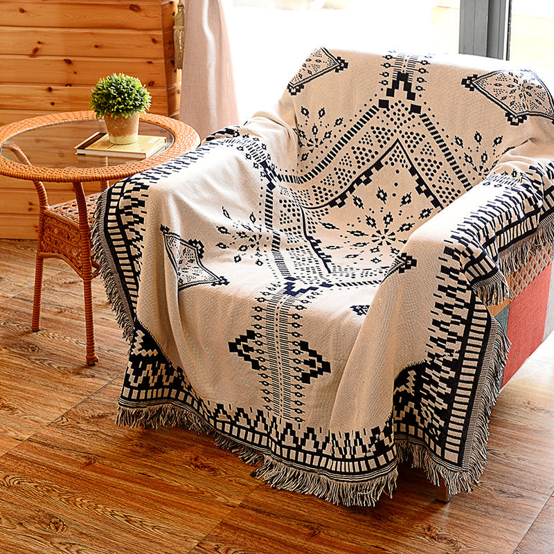 Multicolor Woven Geometric Pattern Rug Cotton Bohemian Rug Washable Pet-Friendly Carpet for Room Black Clearhalo 'Area Rug' 'Bohemian' 'Rugs' Rug' 2141504