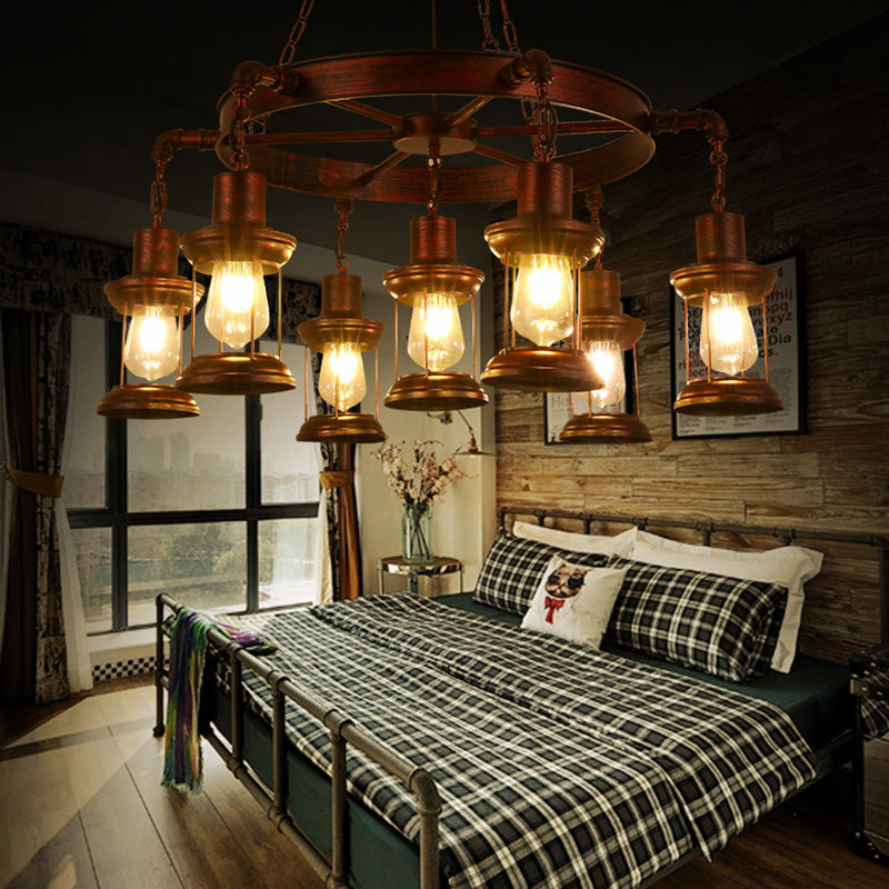 Weathered Copper 7 Lights Chandelier Light Fixture Coastal Metal Lantern Pendant Lamp with Gear/Circle Weathered Copper Gear Clearhalo 'Cast Iron' 'Ceiling Lights' 'Chandeliers' 'Industrial Chandeliers' 'Industrial' 'Metal' 'Middle Century Chandeliers' 'Rustic Chandeliers' 'Tiffany' Lighting' 214586