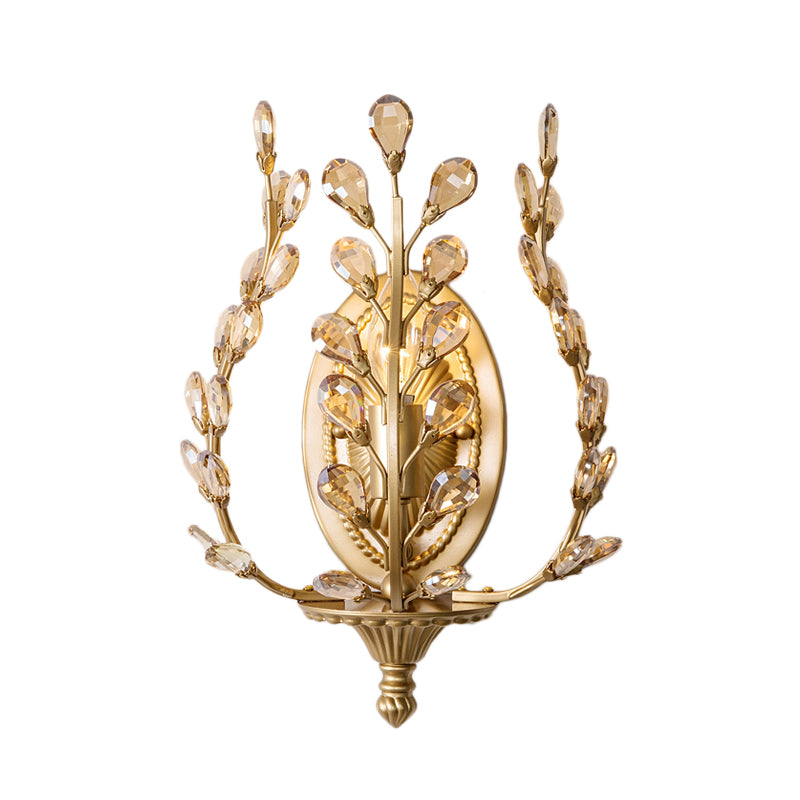 Gold Vine Wall Lamp with Amber/Clear Crystal Leaf Modern 1 Light Metal Sconce Light Fixture for Living Room Clearhalo 'Wall Lamps & Sconces' 'Wall Lights' Lighting' 214783