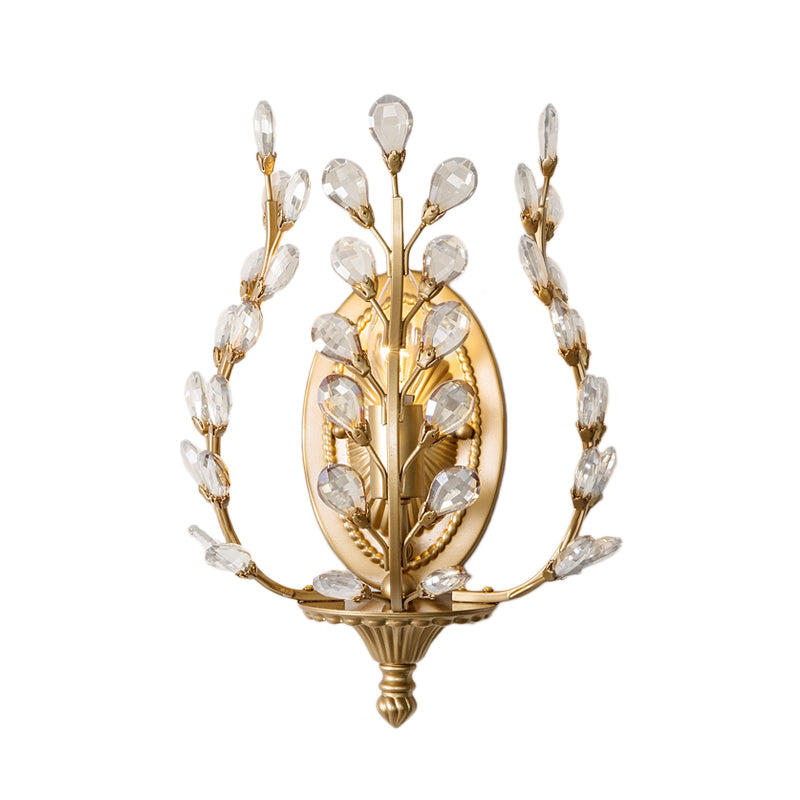 Gold Vine Wall Lamp with Amber/Clear Crystal Leaf Modern 1 Light Metal Sconce Light Fixture for Living Room Clearhalo 'Wall Lamps & Sconces' 'Wall Lights' Lighting' 214789