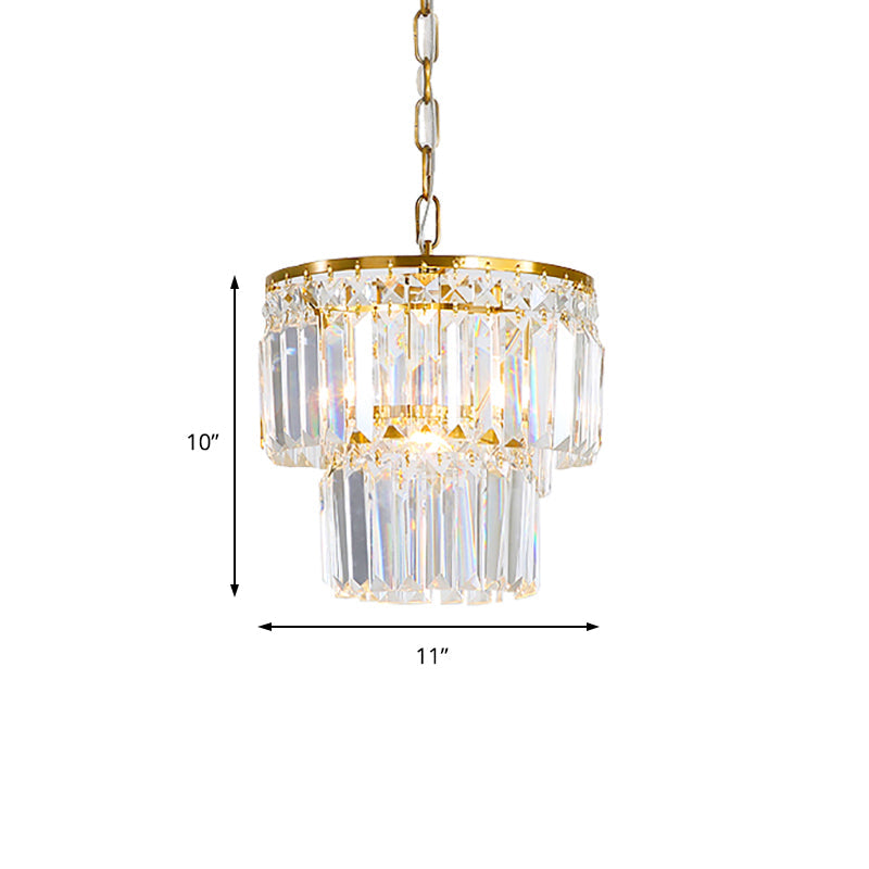 2 Layers Prismatic Pendant Light Postmodern Crystal 1 Light Brass Hanging Ceiling Light for Living Room Clearhalo 'Ceiling Lights' 'Modern Pendants' 'Modern' 'Pendant Lights' 'Pendants' Lighting' 214793
