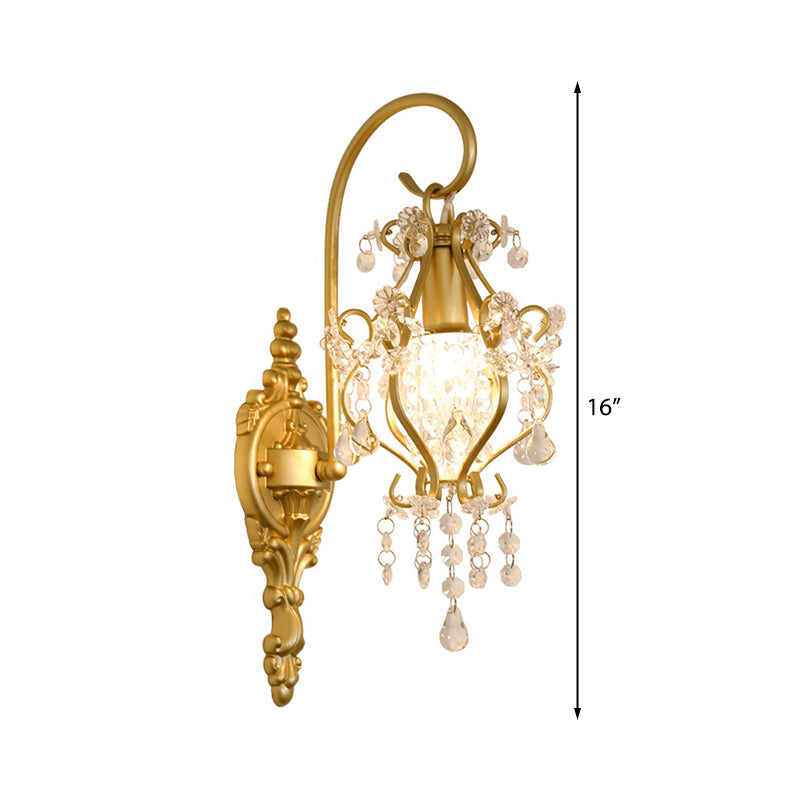 Modern Lantern Wall Mount Light Metal 1 Light Corridor Sconce Light in Gold with Crystal Drop Clearhalo 'Modern wall lights' 'Modern' 'Wall Lamps & Sconces' 'Wall Lights' Lighting' 214950