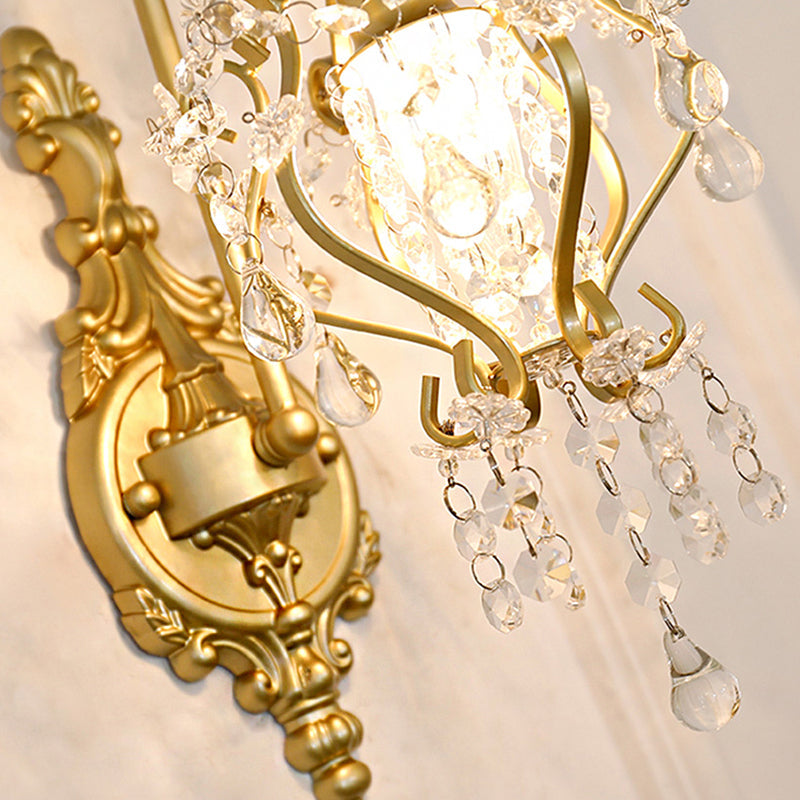 Modern Lantern Wall Mount Light Metal 1 Light Corridor Sconce Light in Gold with Crystal Drop Clearhalo 'Modern wall lights' 'Modern' 'Wall Lamps & Sconces' 'Wall Lights' Lighting' 214952