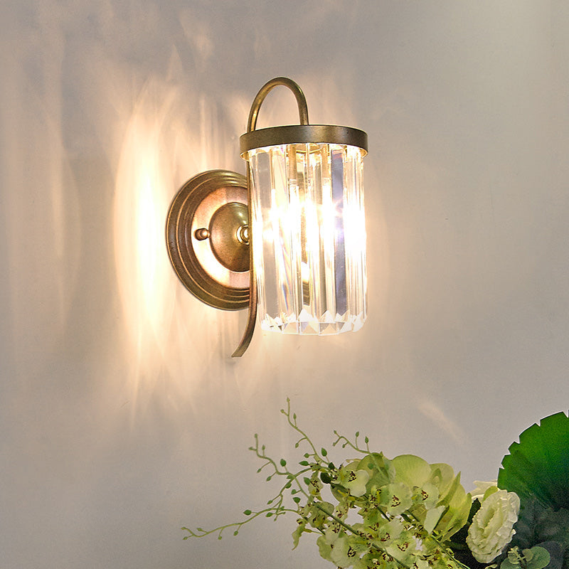 Prismatic Crystal Cylinder Wall Light Fixture Modern 1 Light Gold/Black Wall Mount Light Gold Clearhalo 'Modern wall lights' 'Modern' 'Wall Lamps & Sconces' 'Wall Lights' Lighting' 214980