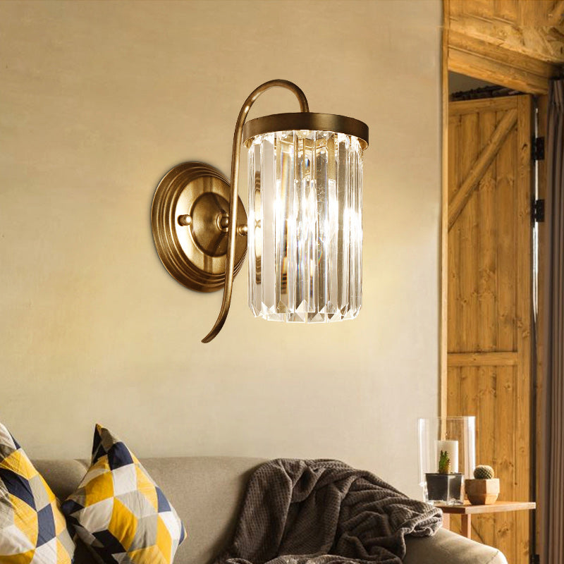 Prismatic Crystal Cylinder Wall Light Fixture Modern 1 Light Gold/Black Wall Mount Light Clearhalo 'Modern wall lights' 'Modern' 'Wall Lamps & Sconces' 'Wall Lights' Lighting' 214981