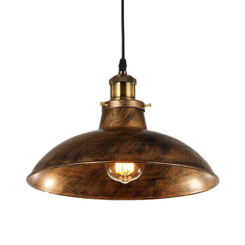 Wrought Iron Domed Ceiling Fixture Industrial 12"/14" W 1 Light Dining Room Pendant Lighting in Weathered Brass/Black Clearhalo 'Art Deco Pendants' 'Black' 'Cast Iron' 'Ceiling Lights' 'Ceramic' 'Crystal' 'Industrial Pendants' 'Industrial' 'Metal' 'Middle Century Pendants' 'Pendant Lights' 'Pendants' 'Rustic Pendants' 'Tiffany' Lighting' 21508