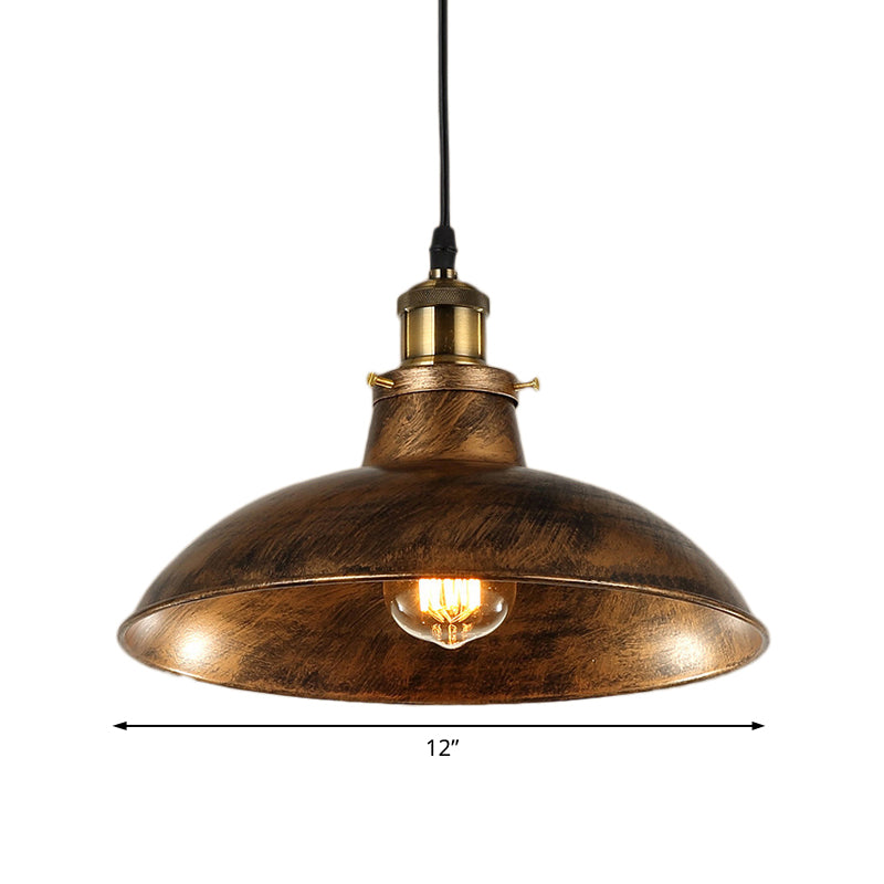 Wrought Iron Domed Ceiling Fixture Industrial 12"/14" W 1 Light Dining Room Pendant Lighting in Weathered Brass/Black Clearhalo 'Art Deco Pendants' 'Black' 'Cast Iron' 'Ceiling Lights' 'Ceramic' 'Crystal' 'Industrial Pendants' 'Industrial' 'Metal' 'Middle Century Pendants' 'Pendant Lights' 'Pendants' 'Rustic Pendants' 'Tiffany' Lighting' 21509