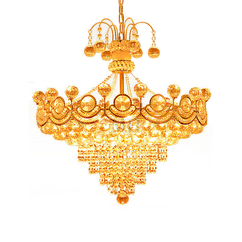 Crystal Cone Chandelier Light Modern 10 Lights Gold Ceiling Light for Dining Room Clearhalo 'Ceiling Lights' 'Chandeliers' 'Modern Chandeliers' 'Modern' Lighting' 215189