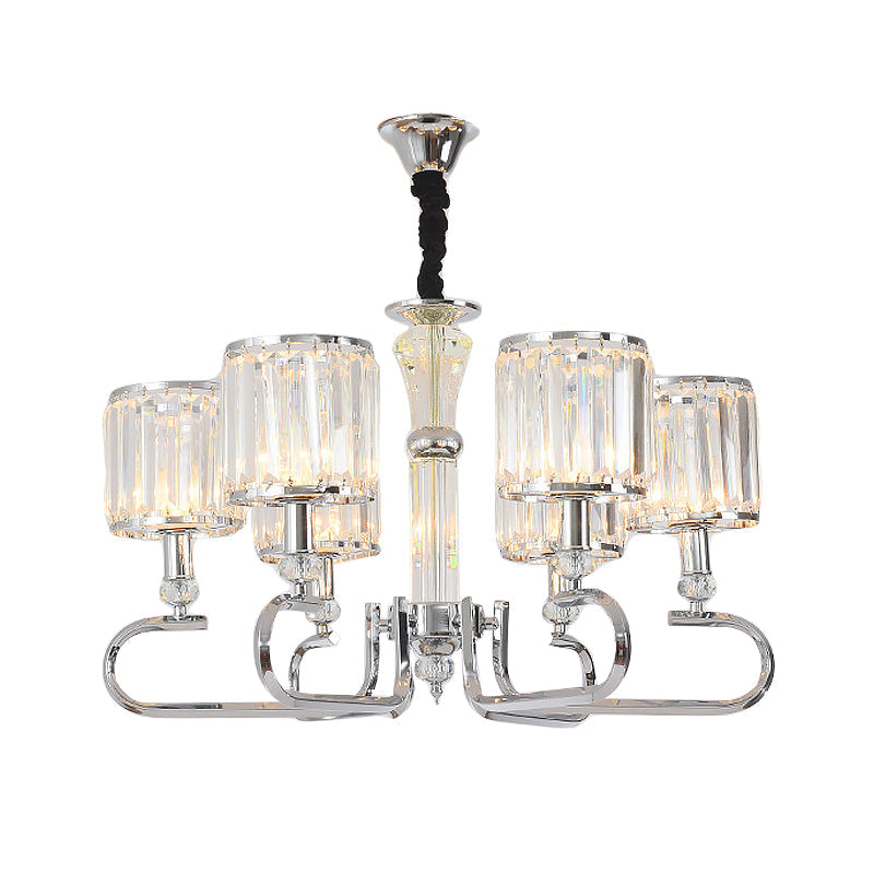 Crystal Rectangle Cylinder Hanging Ceiling Light Contemporary 3/6 Lights Chrome Chandelier Light Clearhalo 'Ceiling Lights' 'Chandeliers' 'Glass shade' 'Glass' 'Modern Chandeliers' 'Modern' Lighting' 215291